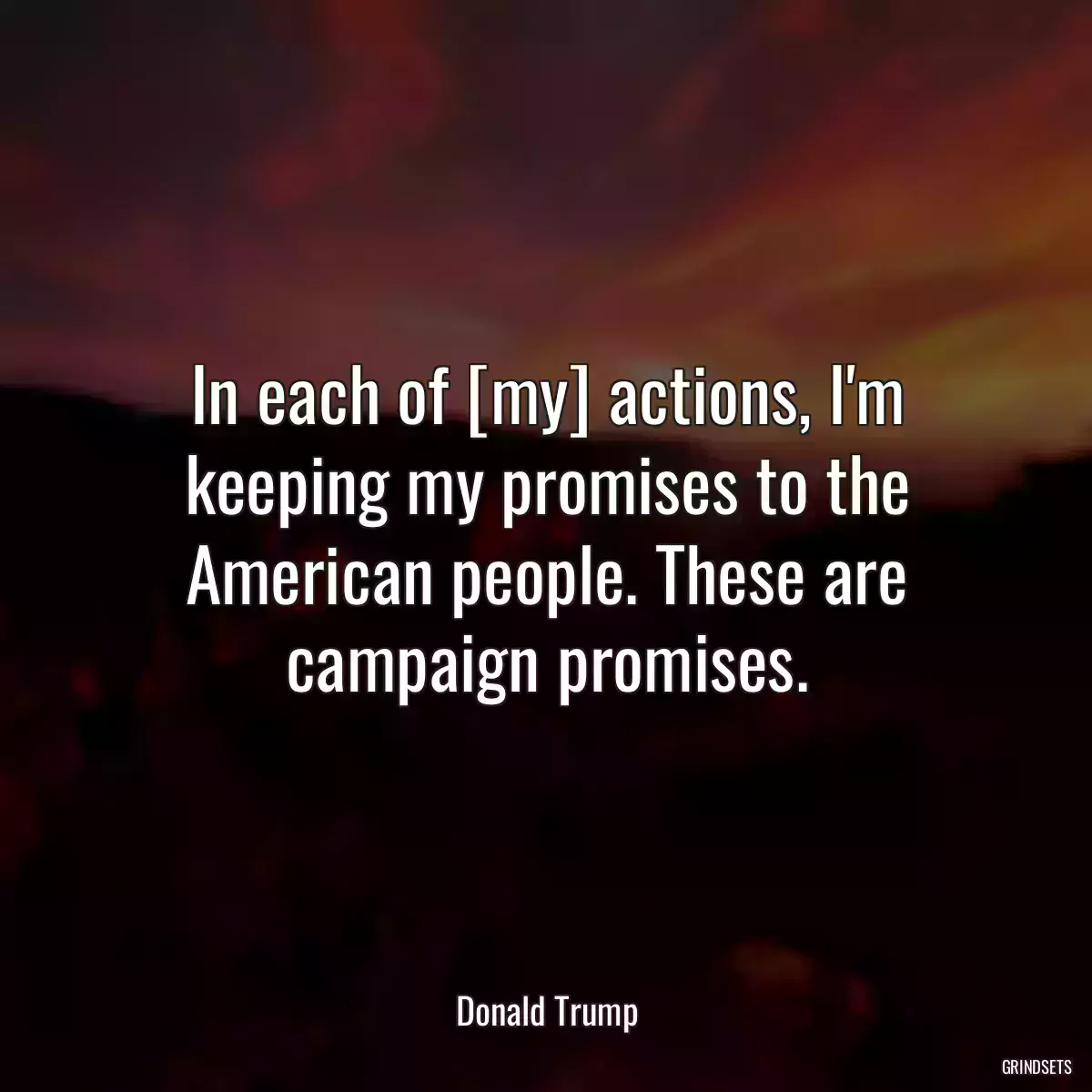 In each of [my] actions, I\'m keeping my promises to the American people. These are campaign promises.