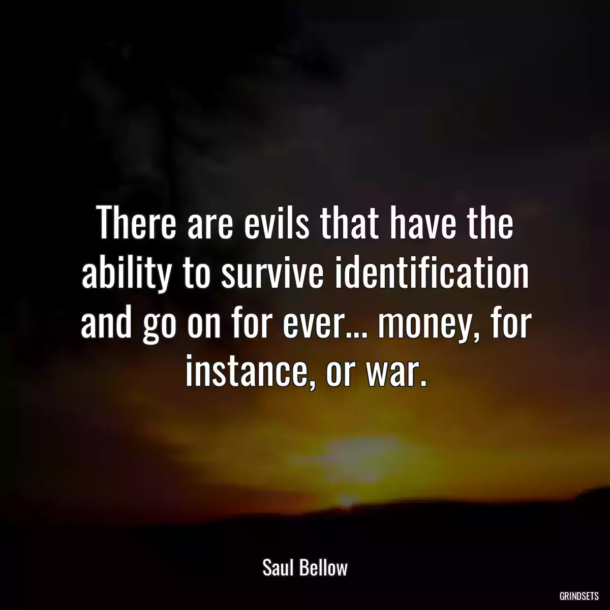 There are evils that have the ability to survive identification and go on for ever... money, for instance, or war.