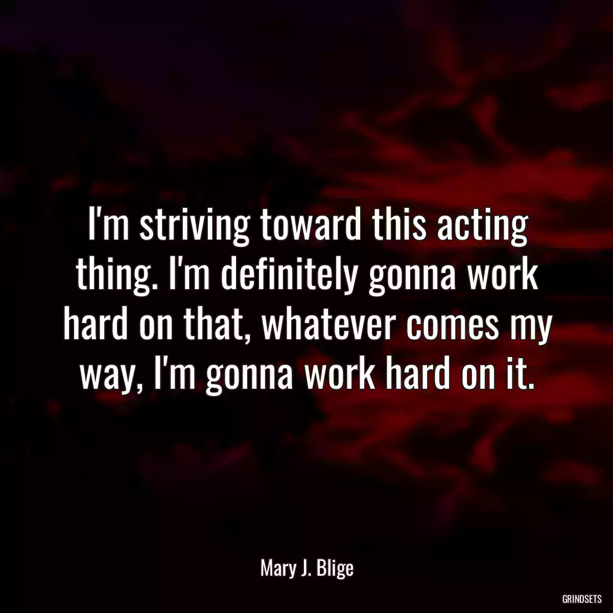 I\'m striving toward this acting thing. I\'m definitely gonna work hard on that, whatever comes my way, I\'m gonna work hard on it.