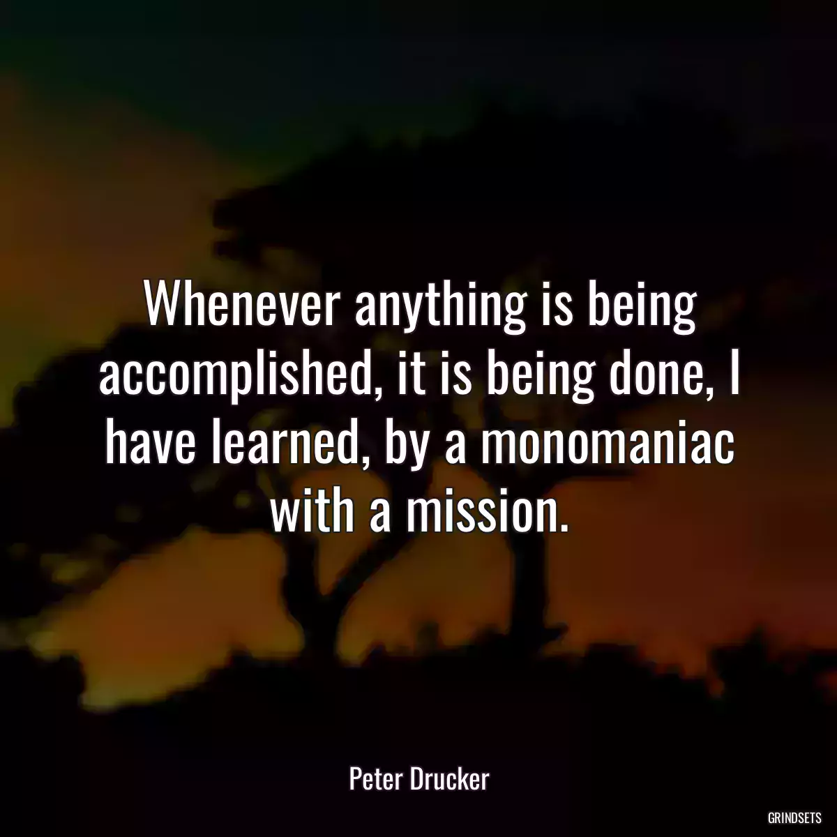 Whenever anything is being accomplished, it is being done, I have learned, by a monomaniac with a mission.