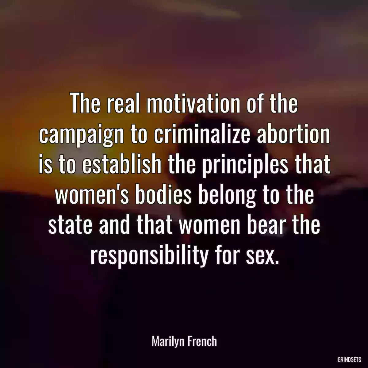 The real motivation of the campaign to criminalize abortion is to establish the principles that women\'s bodies belong to the state and that women bear the responsibility for sex.