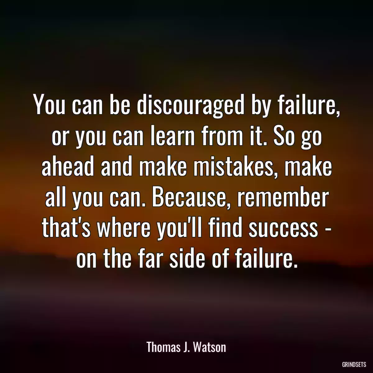 You can be discouraged by failure, or you can learn from it. So go ahead and make mistakes, make all you can. Because, remember that\'s where you\'ll find success - on the far side of failure.