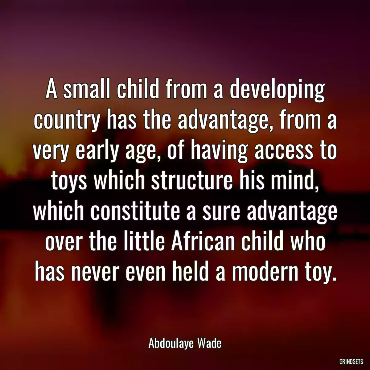 A small child from a developing country has the advantage, from a very early age, of having access to toys which structure his mind, which constitute a sure advantage over the little African child who has never even held a modern toy.