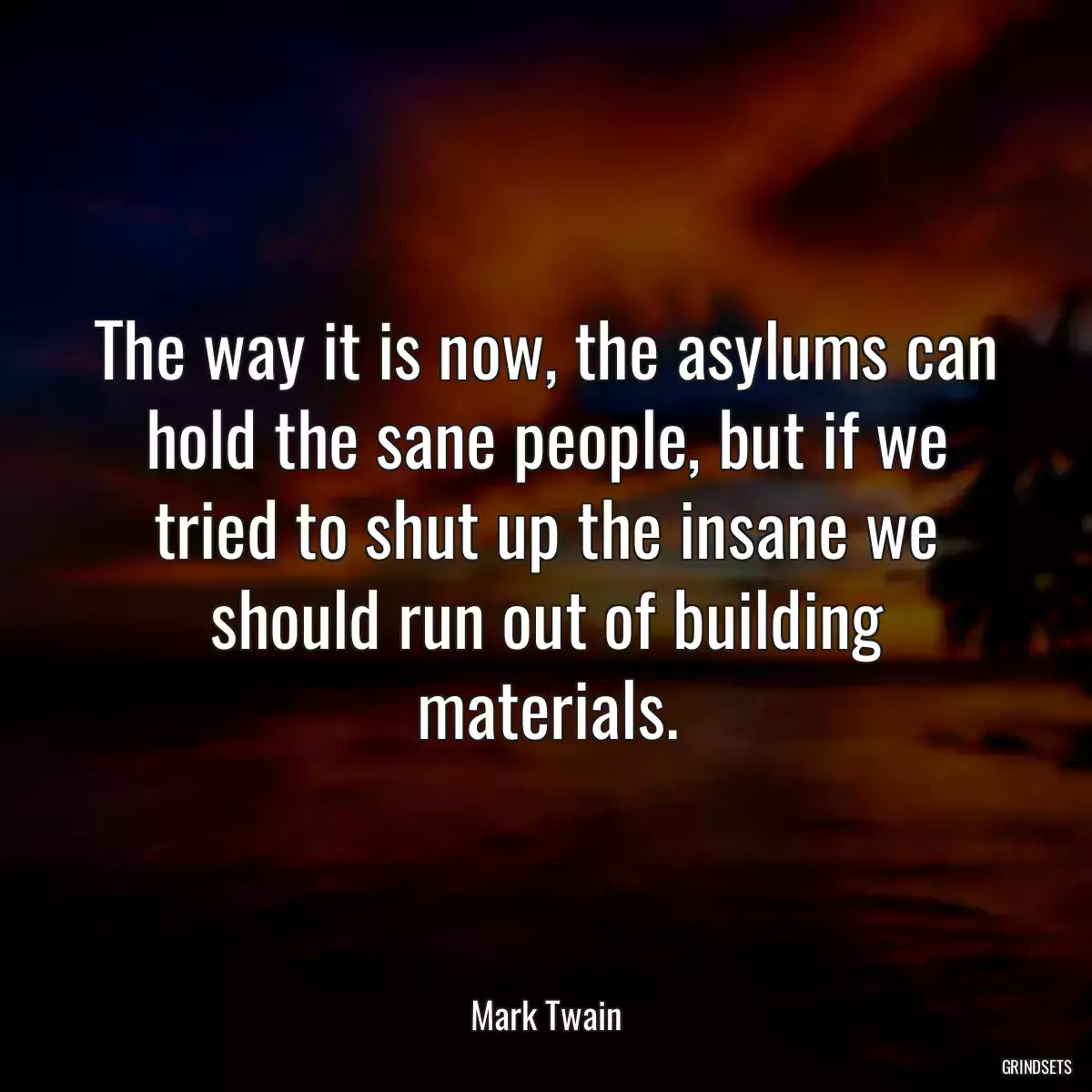 The way it is now, the asylums can hold the sane people, but if we tried to shut up the insane we should run out of building materials.