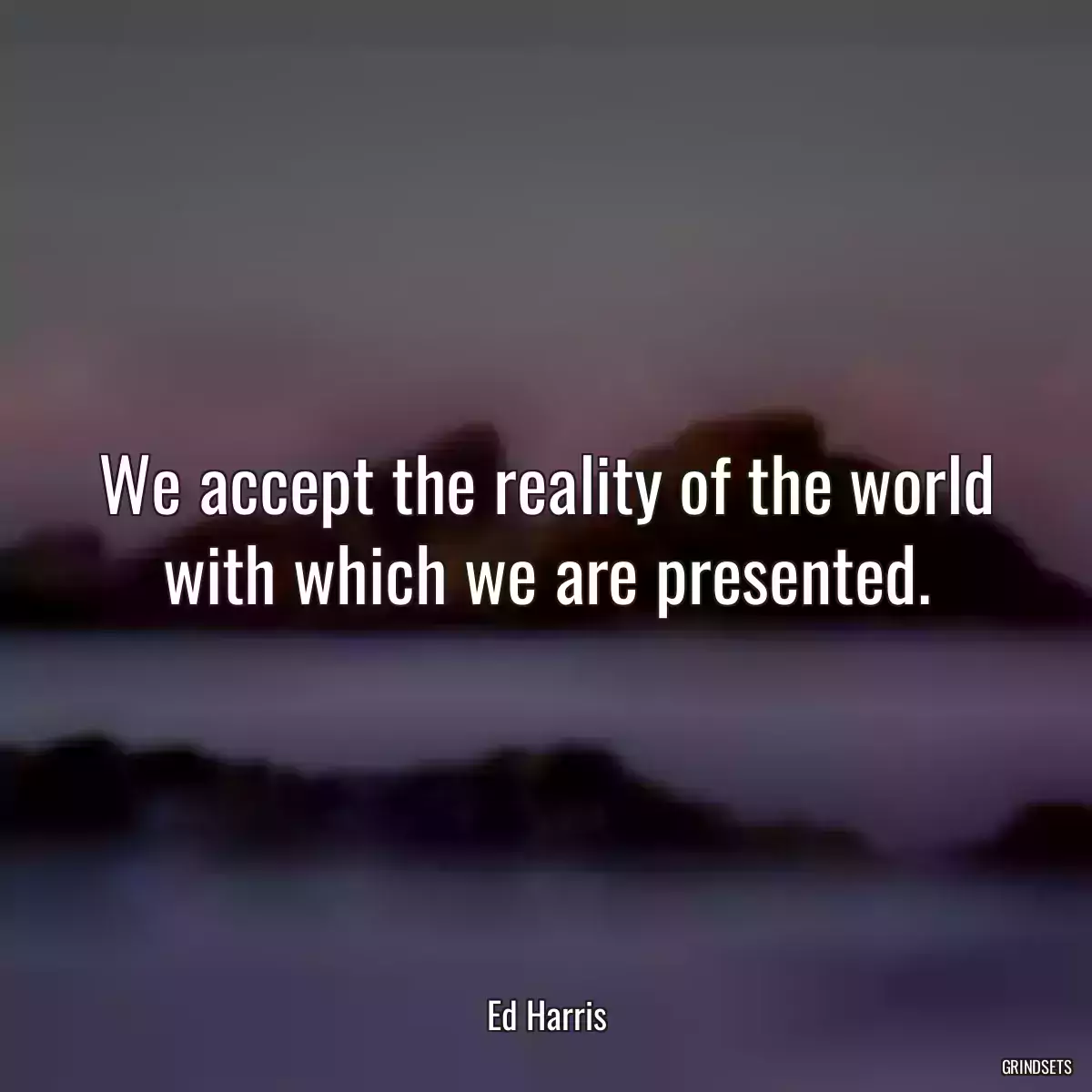 We accept the reality of the world with which we are presented.