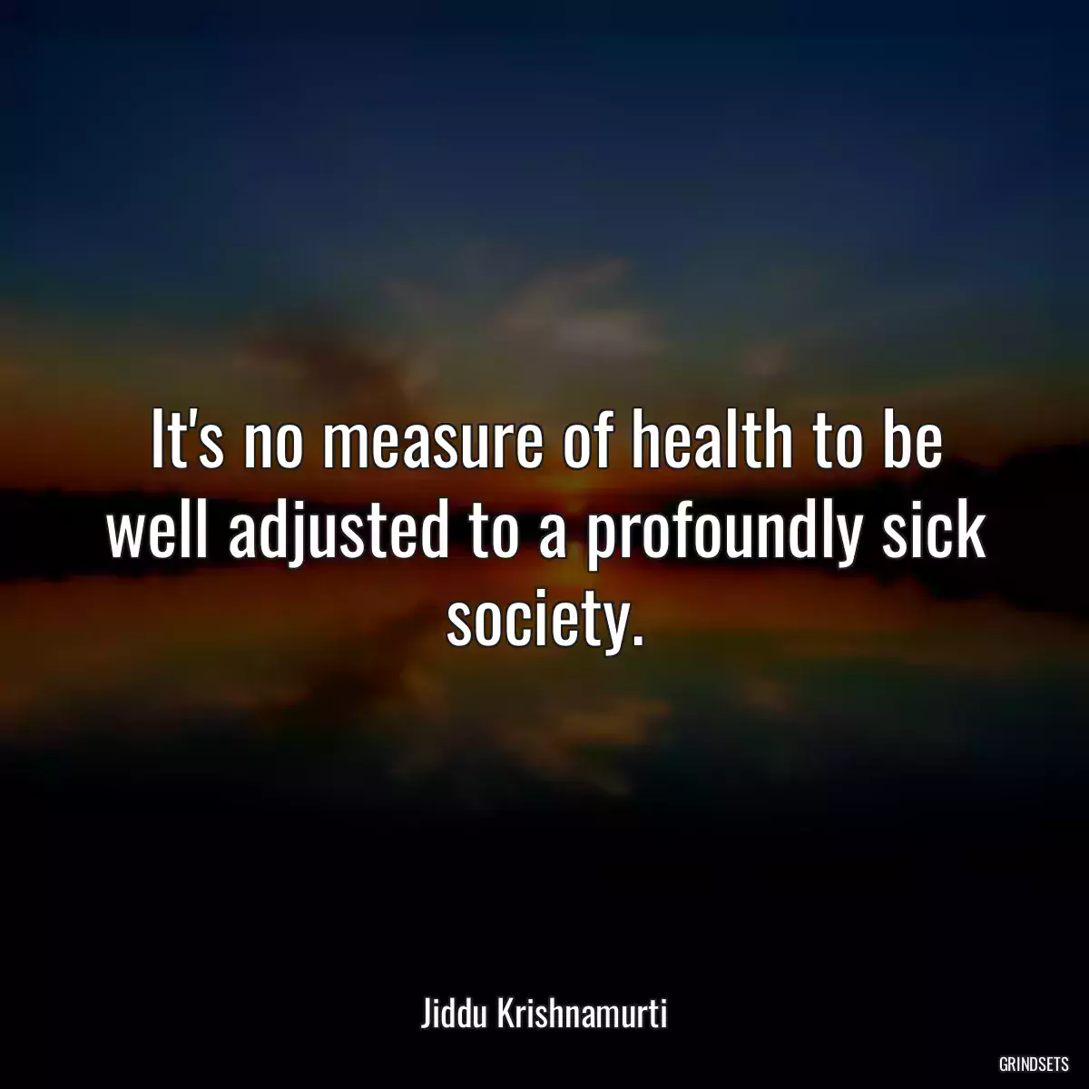 It\'s no measure of health to be well adjusted to a profoundly sick society.