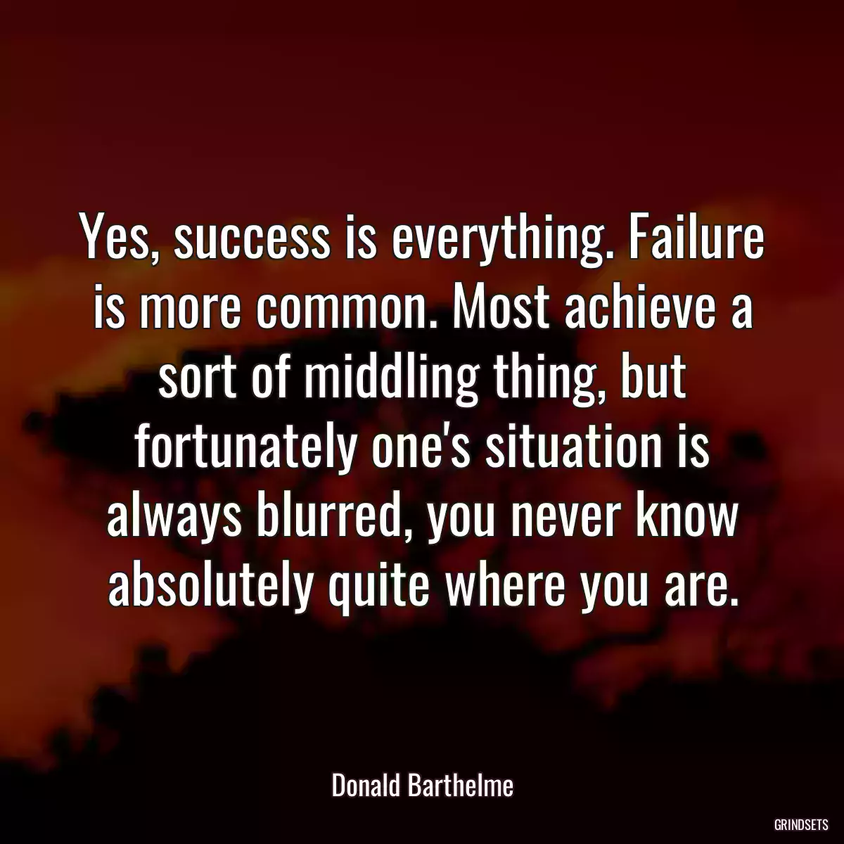 Yes, success is everything. Failure is more common. Most achieve a sort of middling thing, but fortunately one\'s situation is always blurred, you never know absolutely quite where you are.