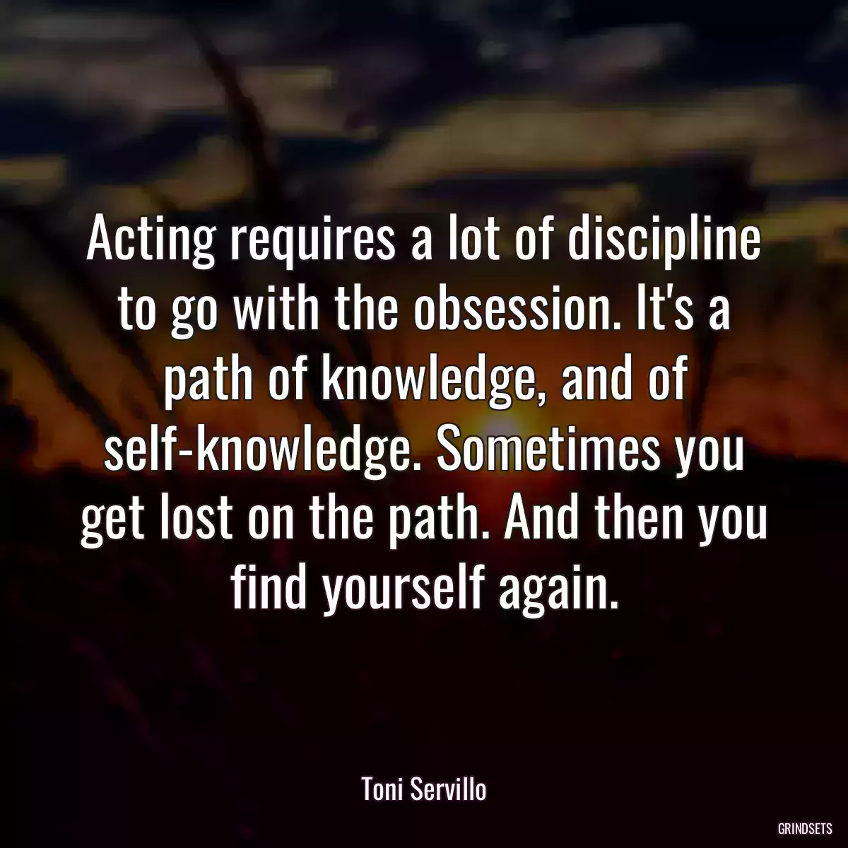 Acting requires a lot of discipline to go with the obsession. It\'s a path of knowledge, and of self-knowledge. Sometimes you get lost on the path. And then you find yourself again.