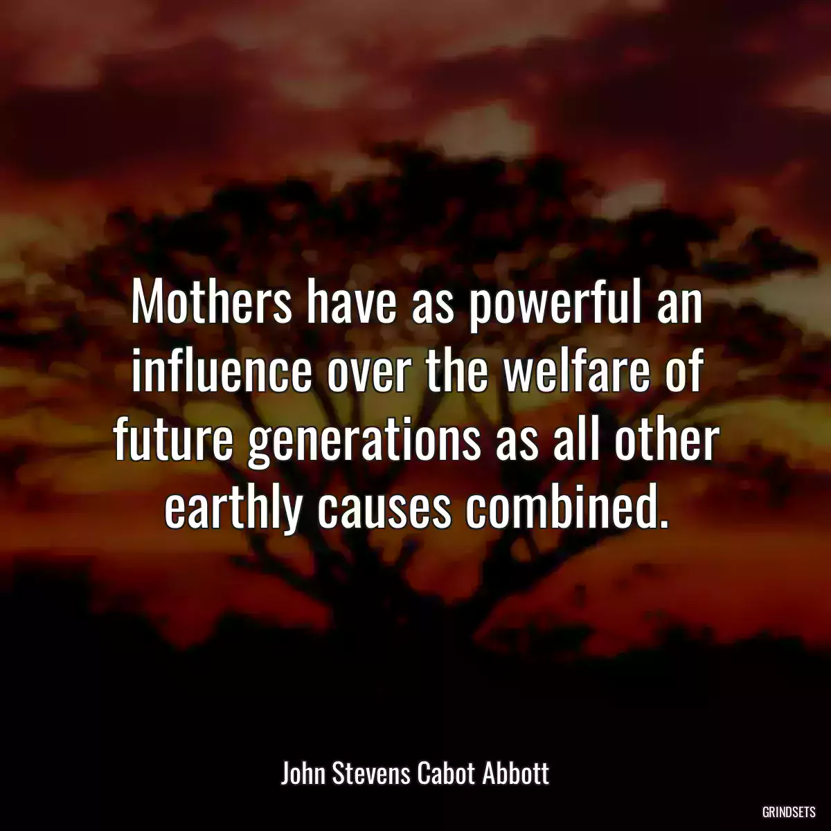 Mothers have as powerful an influence over the welfare of future generations as all other earthly causes combined.