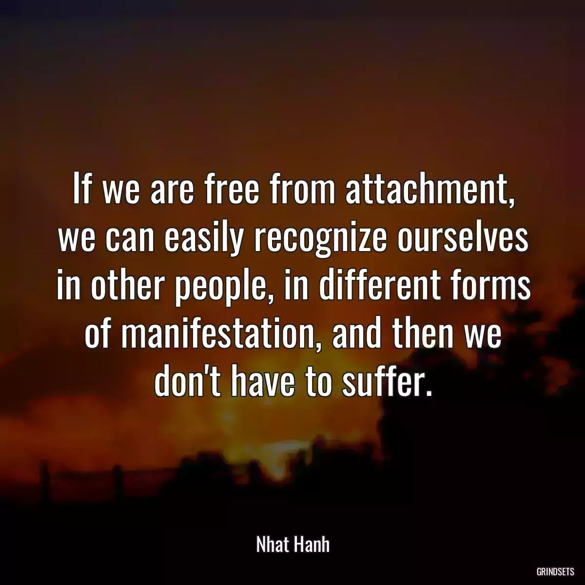 If we are free from attachment, we can easily recognize ourselves in other people, in different forms of manifestation, and then we don\'t have to suffer.