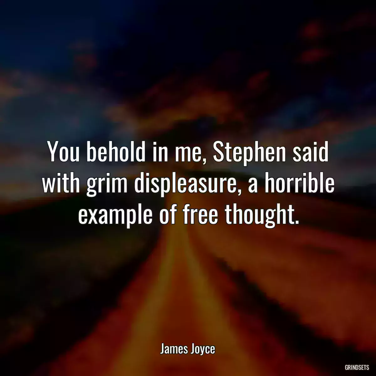 You behold in me, Stephen said with grim displeasure, a horrible example of free thought.