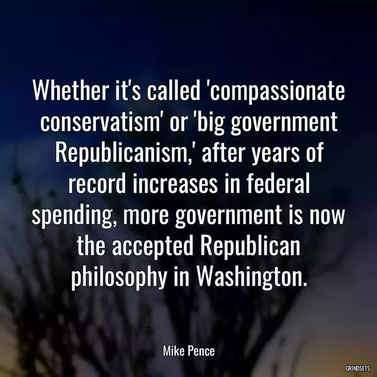 Whether it\'s called \'compassionate conservatism\' or \'big government Republicanism,\' after years of record increases in federal spending, more government is now the accepted Republican philosophy in Washington.