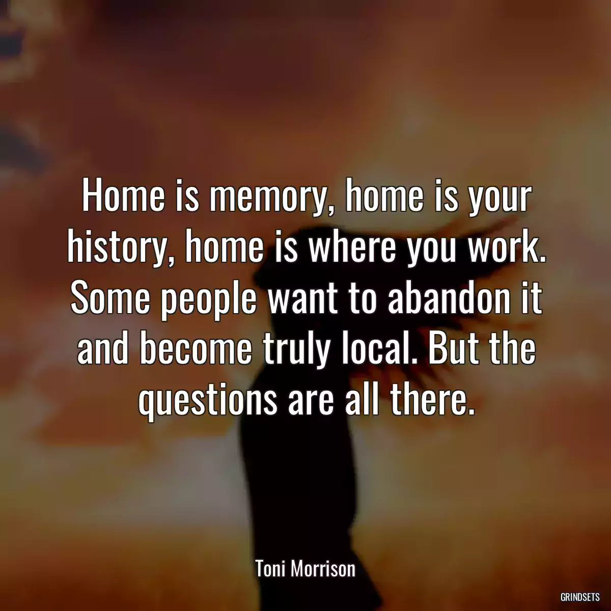 Home is memory, home is your history, home is where you work. Some people want to abandon it and become truly local. But the questions are all there.