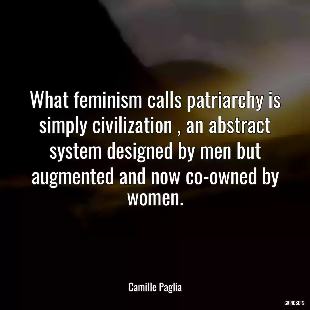 What feminism calls patriarchy is simply civilization , an abstract system designed by men but augmented and now co-owned by women.