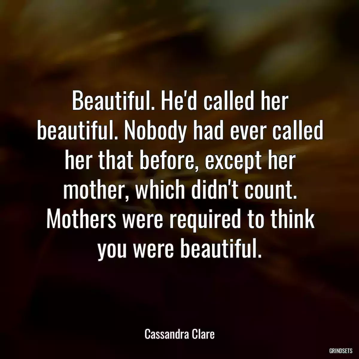 Beautiful. He\'d called her beautiful. Nobody had ever called her that before, except her mother, which didn\'t count. Mothers were required to think you were beautiful.