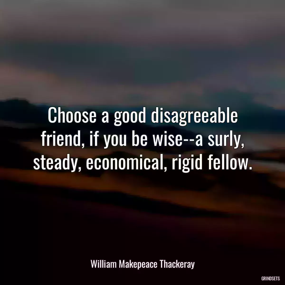 Choose a good disagreeable friend, if you be wise--a surly, steady, economical, rigid fellow.