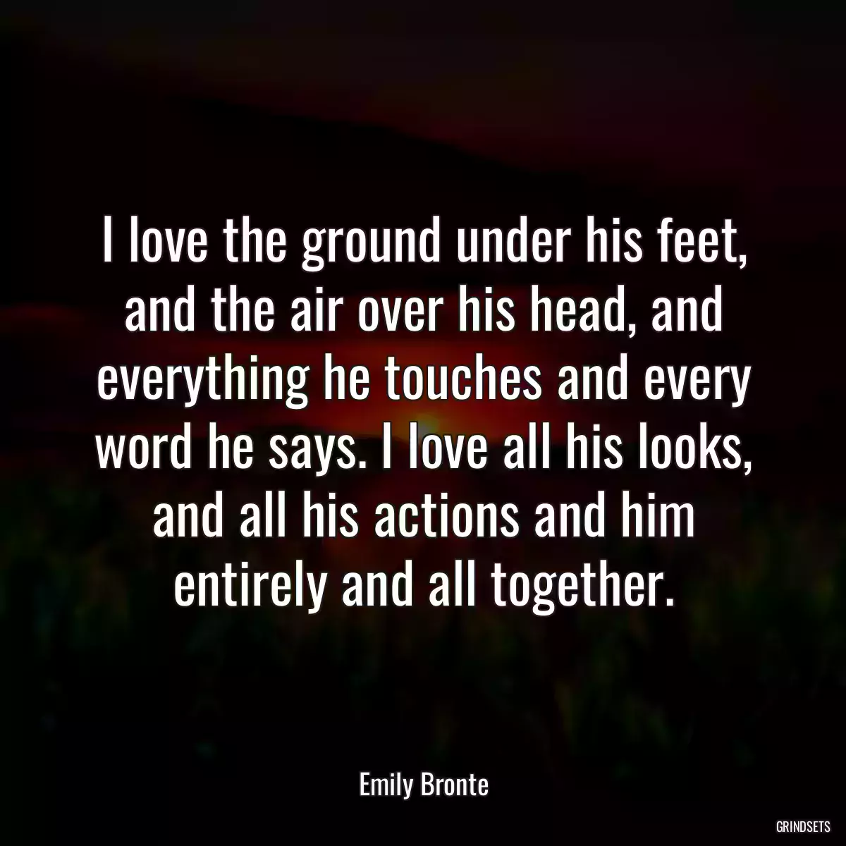 I love the ground under his feet, and the air over his head, and everything he touches and every word he says. I love all his looks, and all his actions and him entirely and all together.