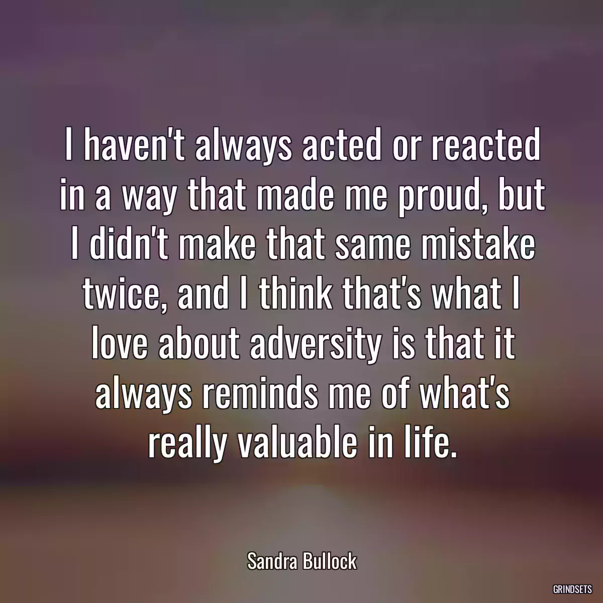 I haven\'t always acted or reacted in a way that made me proud, but I didn\'t make that same mistake twice, and I think that\'s what I love about adversity is that it always reminds me of what\'s really valuable in life.