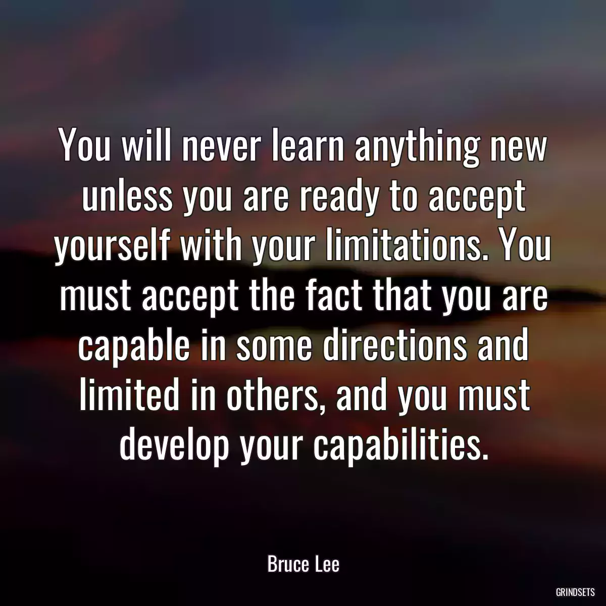You will never learn anything new unless you are ready to accept yourself with your limitations. You must accept the fact that you are capable in some directions and limited in others, and you must develop your capabilities.