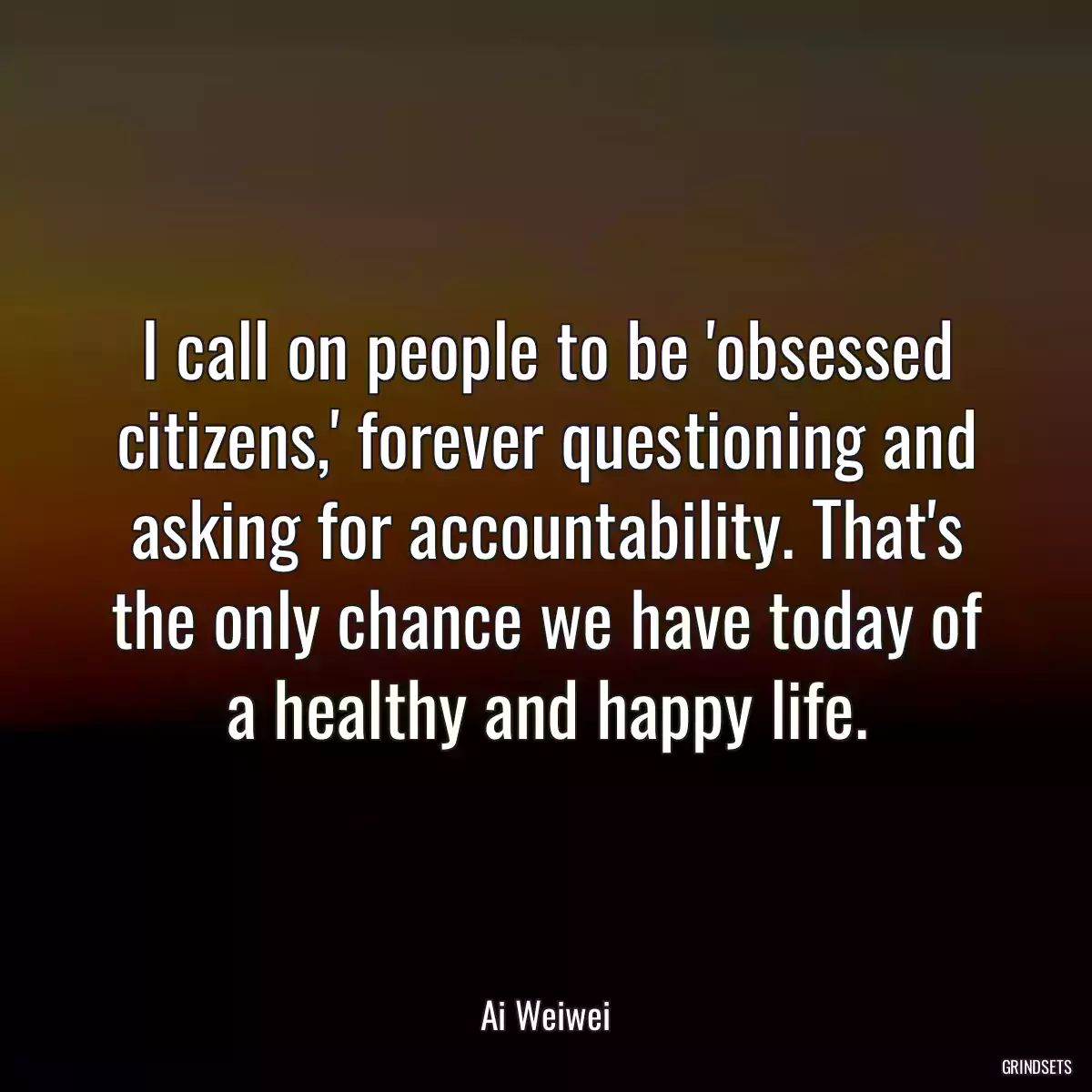 I call on people to be \'obsessed citizens,\' forever questioning and asking for accountability. That\'s the only chance we have today of a healthy and happy life.