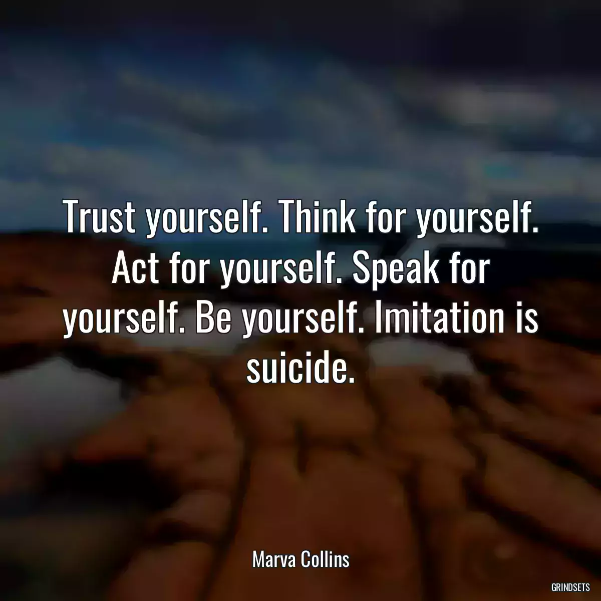 Trust yourself. Think for yourself. Act for yourself. Speak for yourself. Be yourself. Imitation is suicide.