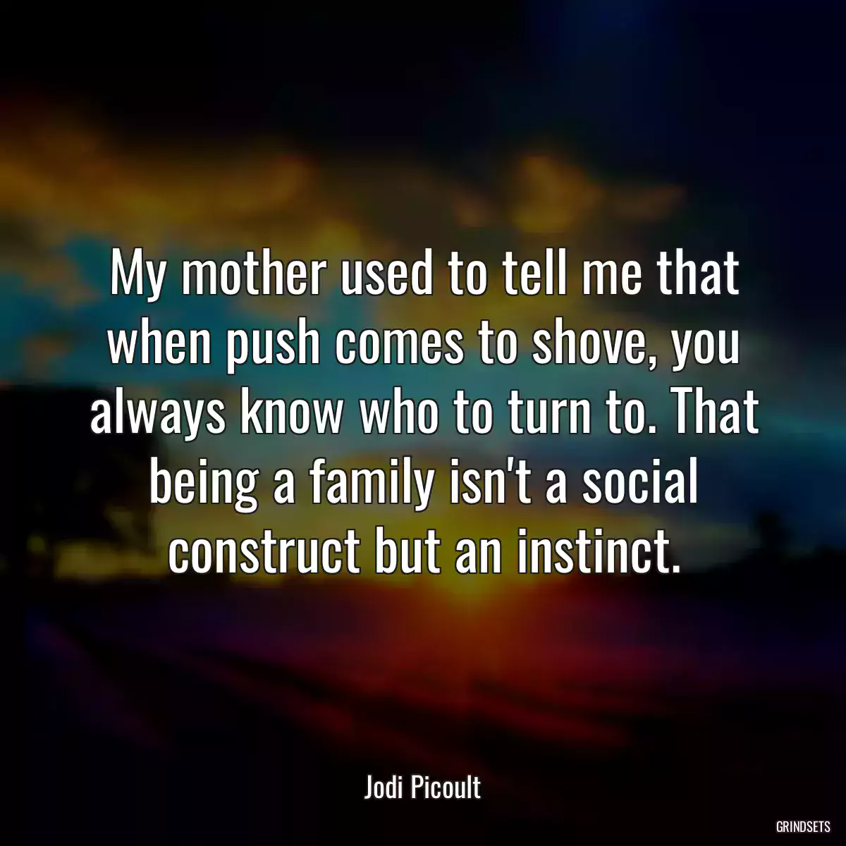 My mother used to tell me that when push comes to shove, you always know who to turn to. That being a family isn\'t a social construct but an instinct.