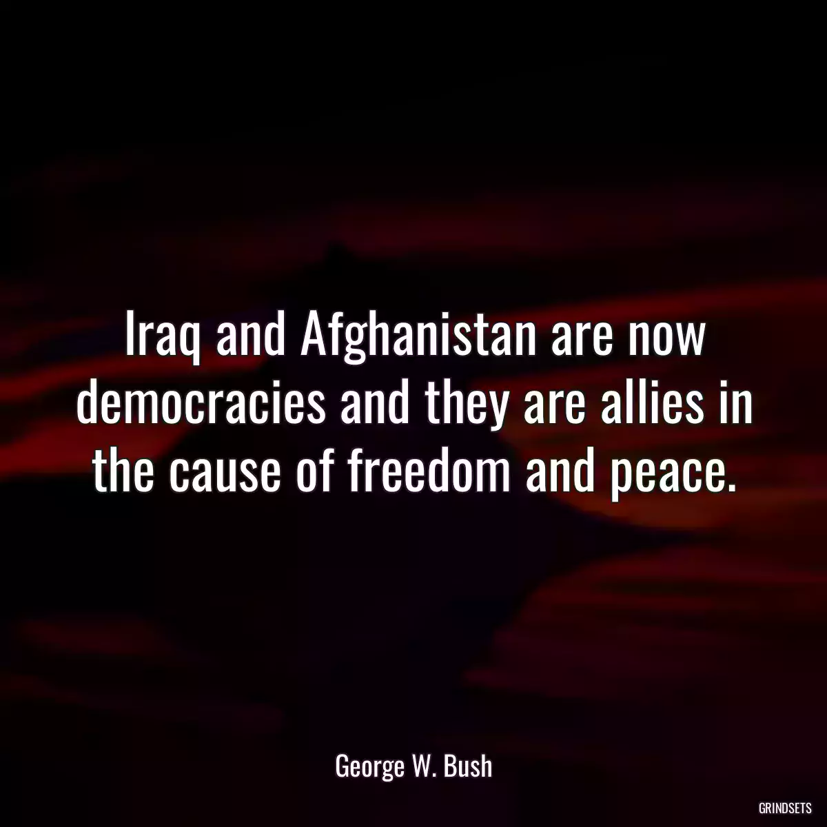 Iraq and Afghanistan are now democracies and they are allies in the cause of freedom and peace.