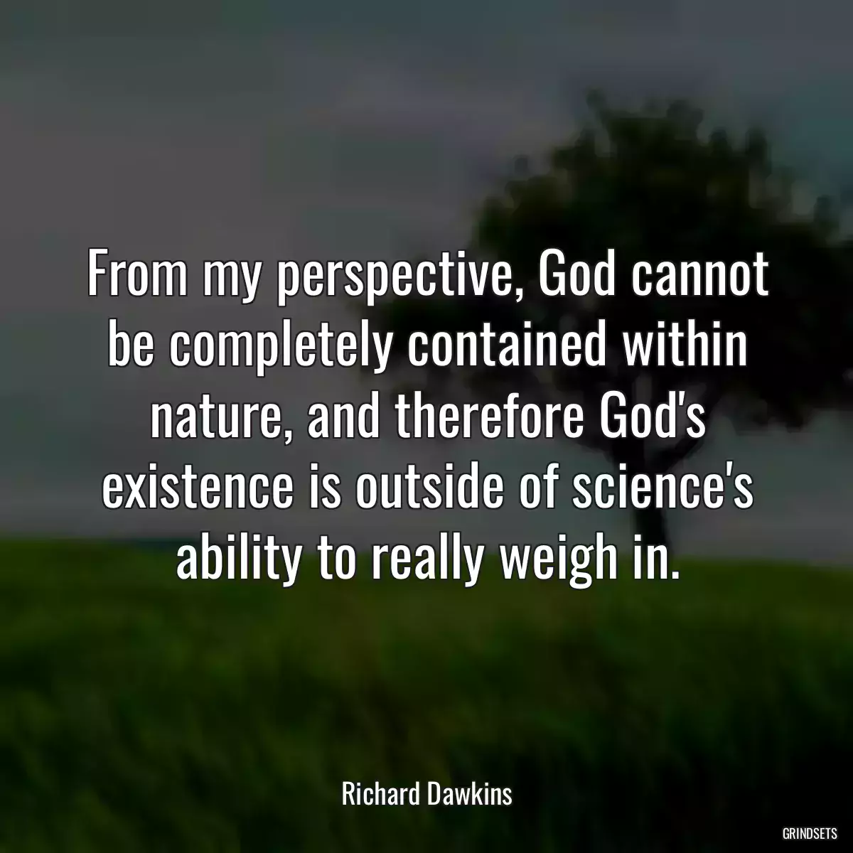 From my perspective, God cannot be completely contained within nature, and therefore God\'s existence is outside of science\'s ability to really weigh in.