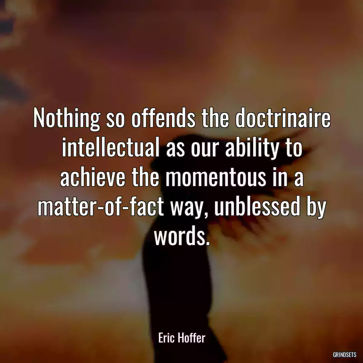 Nothing so offends the doctrinaire intellectual as our ability to achieve the momentous in a matter-of-fact way, unblessed by words.