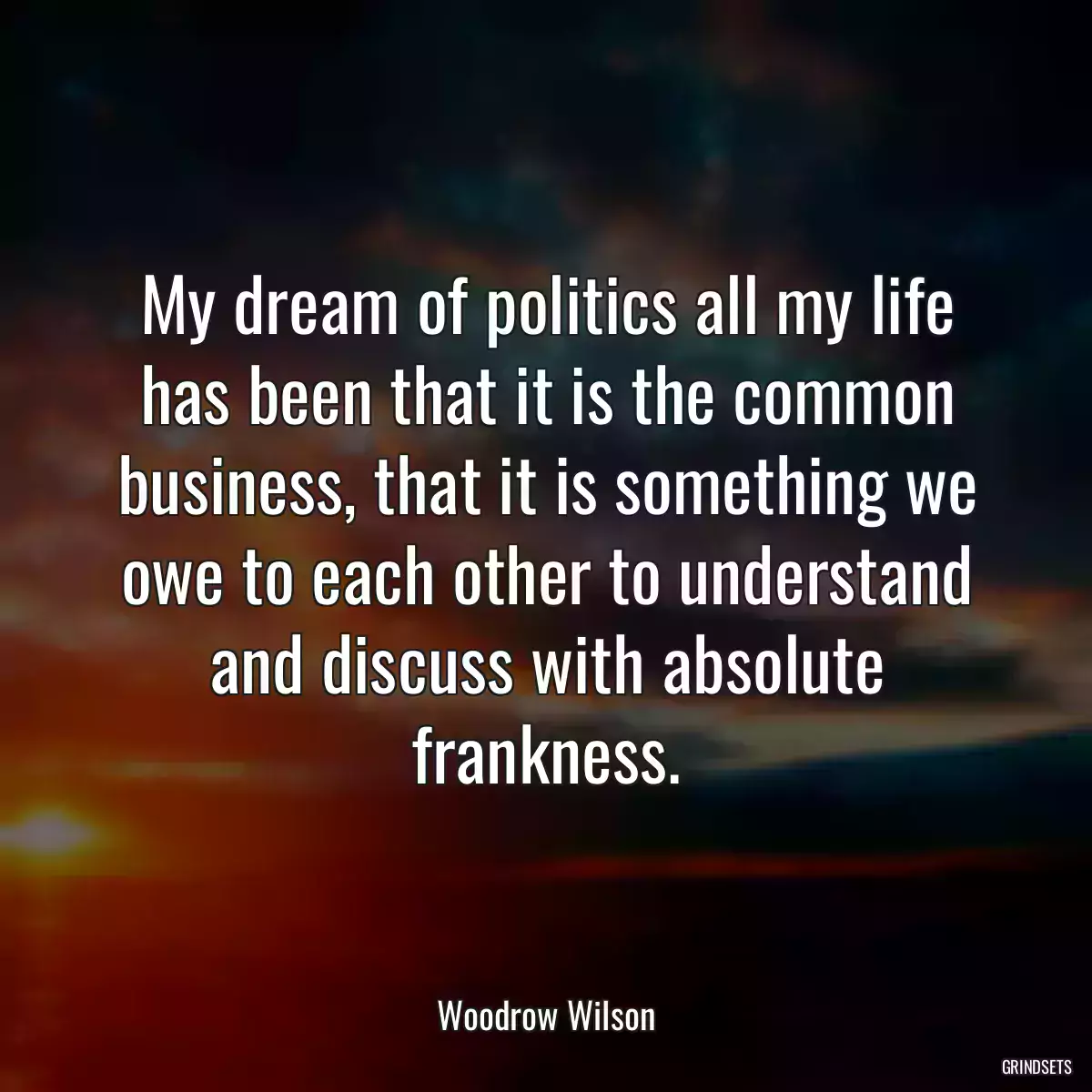 My dream of politics all my life has been that it is the common business, that it is something we owe to each other to understand and discuss with absolute frankness.