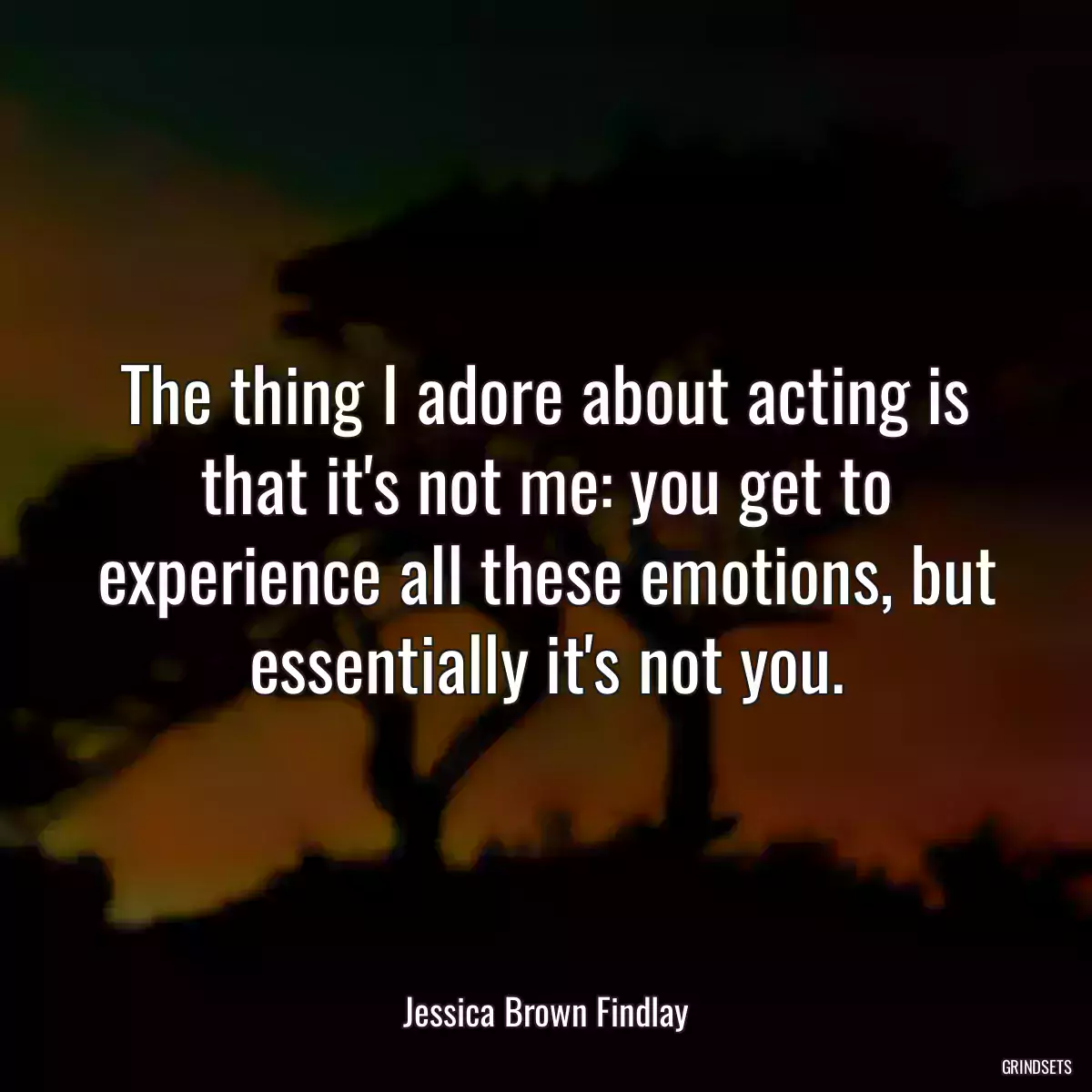 The thing I adore about acting is that it\'s not me: you get to experience all these emotions, but essentially it\'s not you.