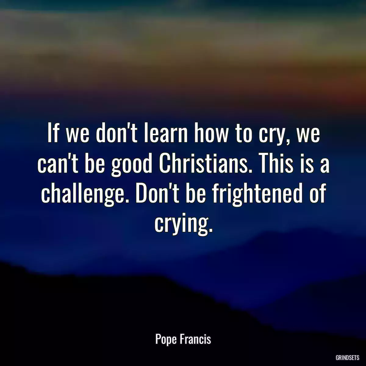 If we don\'t learn how to cry, we can\'t be good Christians. This is a challenge. Don\'t be frightened of crying.