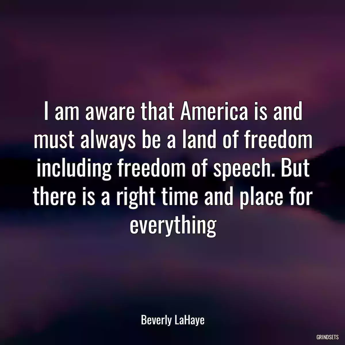 I am aware that America is and must always be a land of freedom including freedom of speech. But there is a right time and place for everything