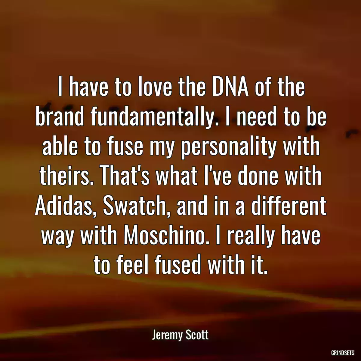 I have to love the DNA of the brand fundamentally. I need to be able to fuse my personality with theirs. That\'s what I\'ve done with Adidas, Swatch, and in a different way with Moschino. I really have to feel fused with it.