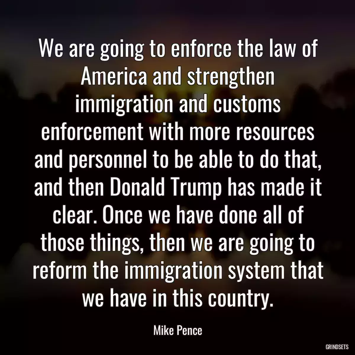 We are going to enforce the law of America and strengthen immigration and customs enforcement with more resources and personnel to be able to do that, and then Donald Trump has made it clear. Once we have done all of those things, then we are going to reform the immigration system that we have in this country.