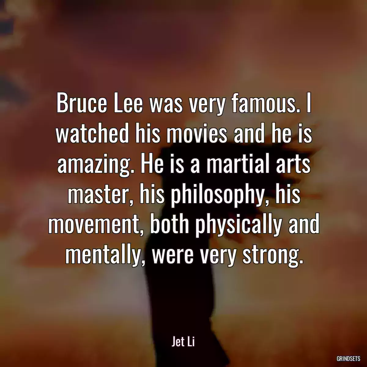 Bruce Lee was very famous. I watched his movies and he is amazing. He is a martial arts master, his philosophy, his movement, both physically and mentally, were very strong.