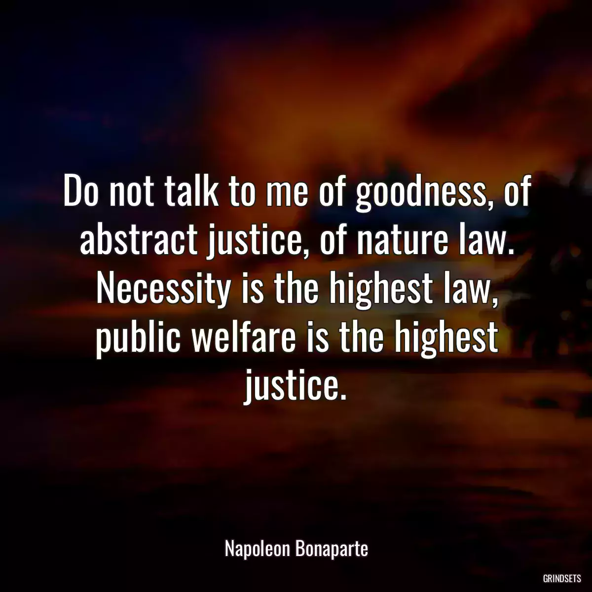 Do not talk to me of goodness, of abstract justice, of nature law. Necessity is the highest law, public welfare is the highest justice.