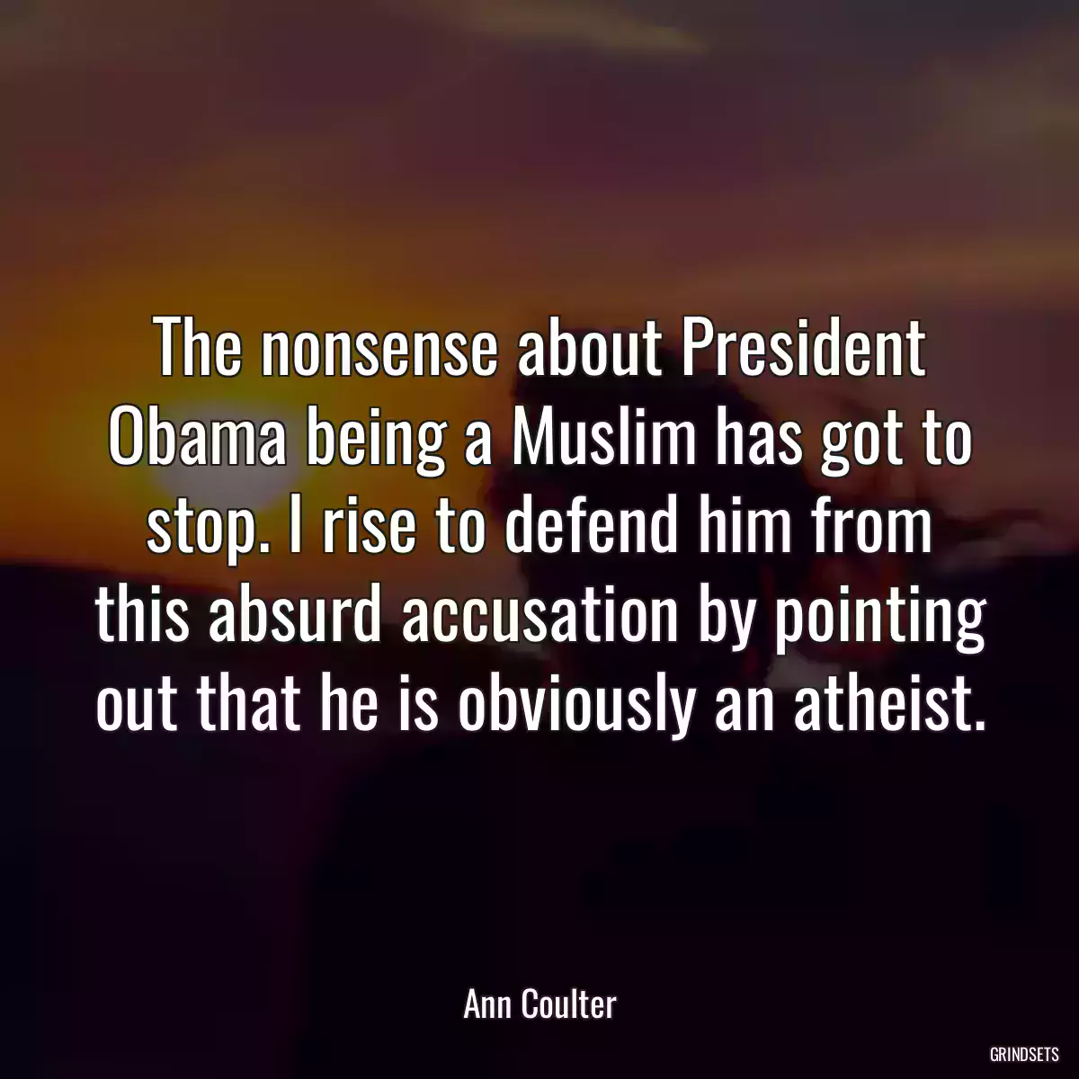 The nonsense about President Obama being a Muslim has got to stop. I rise to defend him from this absurd accusation by pointing out that he is obviously an atheist.