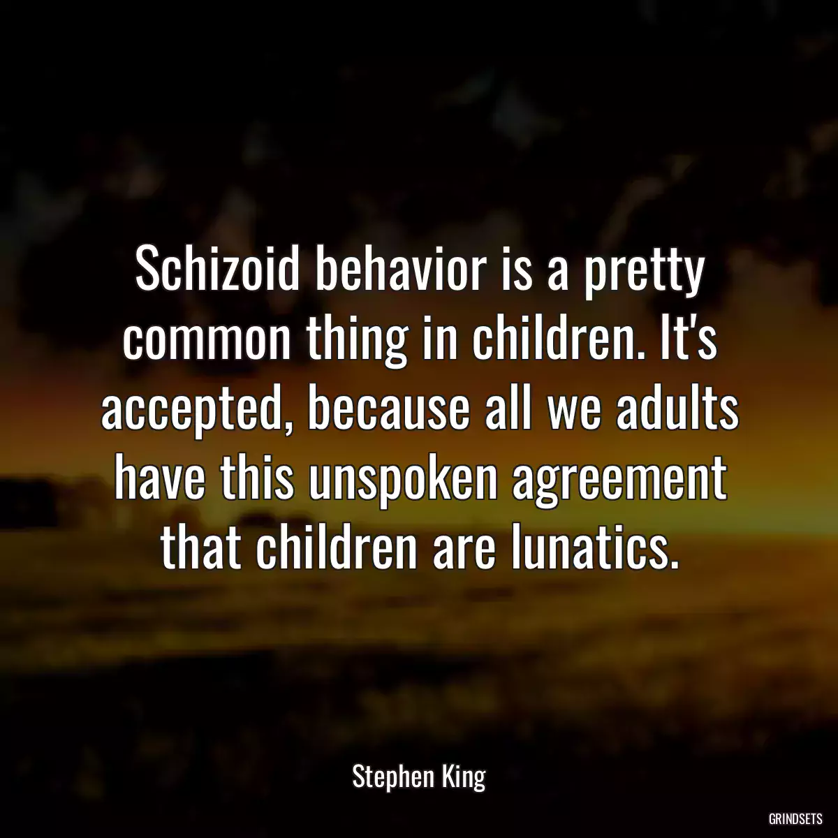 Schizoid behavior is a pretty common thing in children. It\'s accepted, because all we adults have this unspoken agreement that children are lunatics.