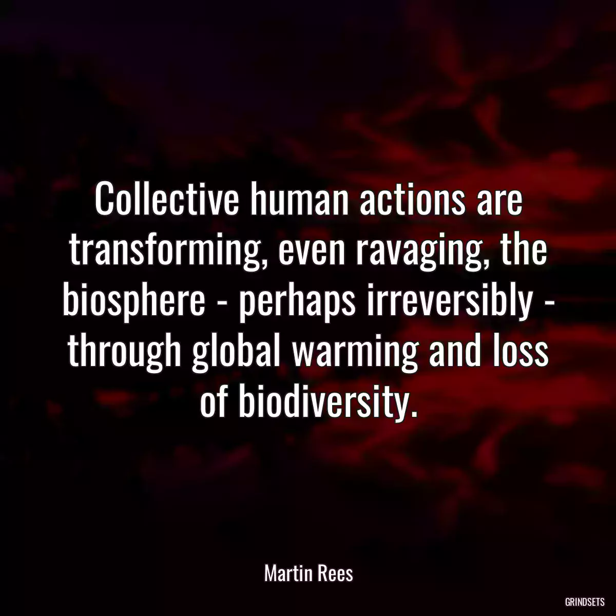 Collective human actions are transforming, even ravaging, the biosphere - perhaps irreversibly - through global warming and loss of biodiversity.