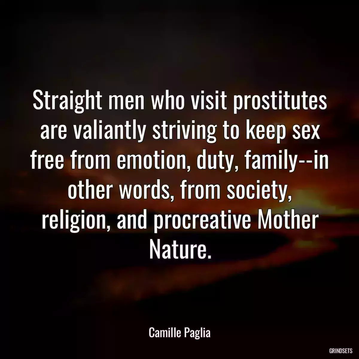 Straight men who visit prostitutes are valiantly striving to keep sex free from emotion, duty, family--in other words, from society, religion, and procreative Mother Nature.