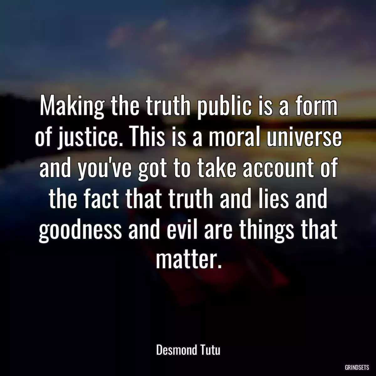 Making the truth public is a form of justice. This is a moral universe and you\'ve got to take account of the fact that truth and lies and goodness and evil are things that matter.