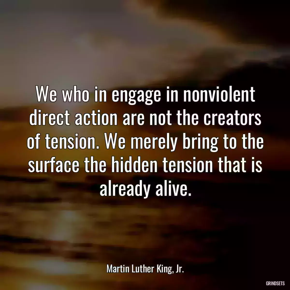 We who in engage in nonviolent direct action are not the creators of tension. We merely bring to the surface the hidden tension that is already alive.