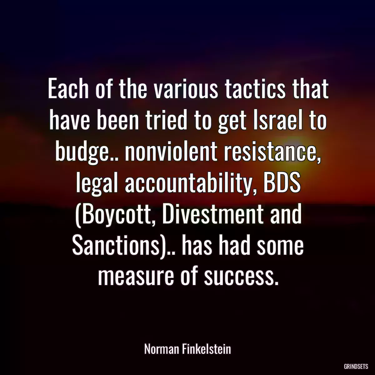 Each of the various tactics that have been tried to get Israel to budge.. nonviolent resistance, legal accountability, BDS (Boycott, Divestment and Sanctions).. has had some measure of success.