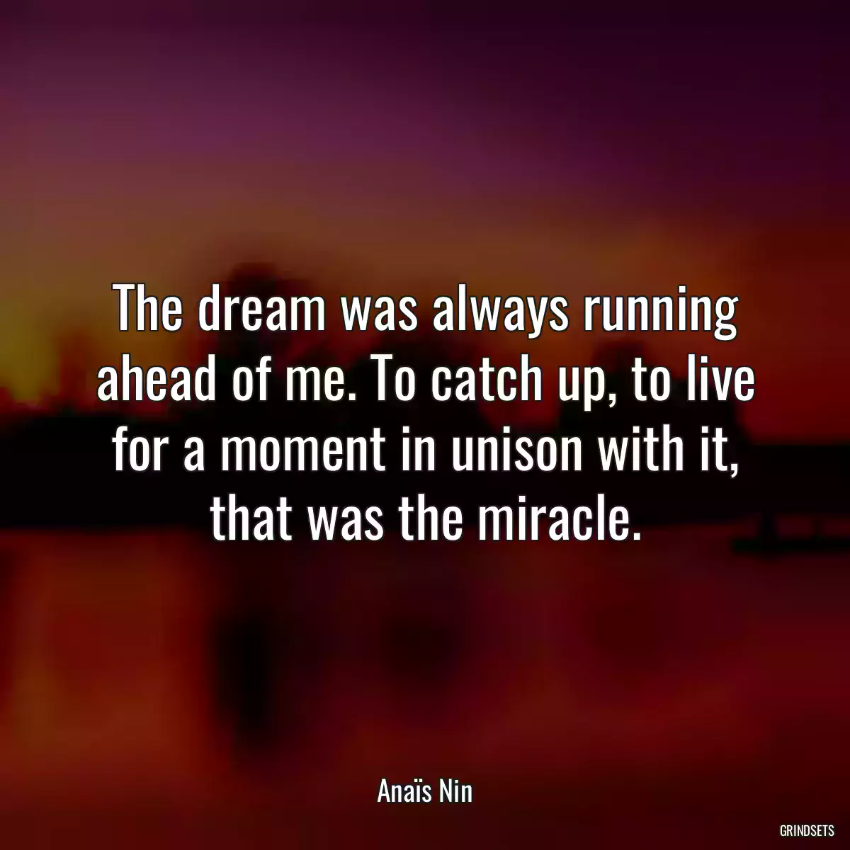 The dream was always running ahead of me. To catch up, to live for a moment in unison with it, that was the miracle.