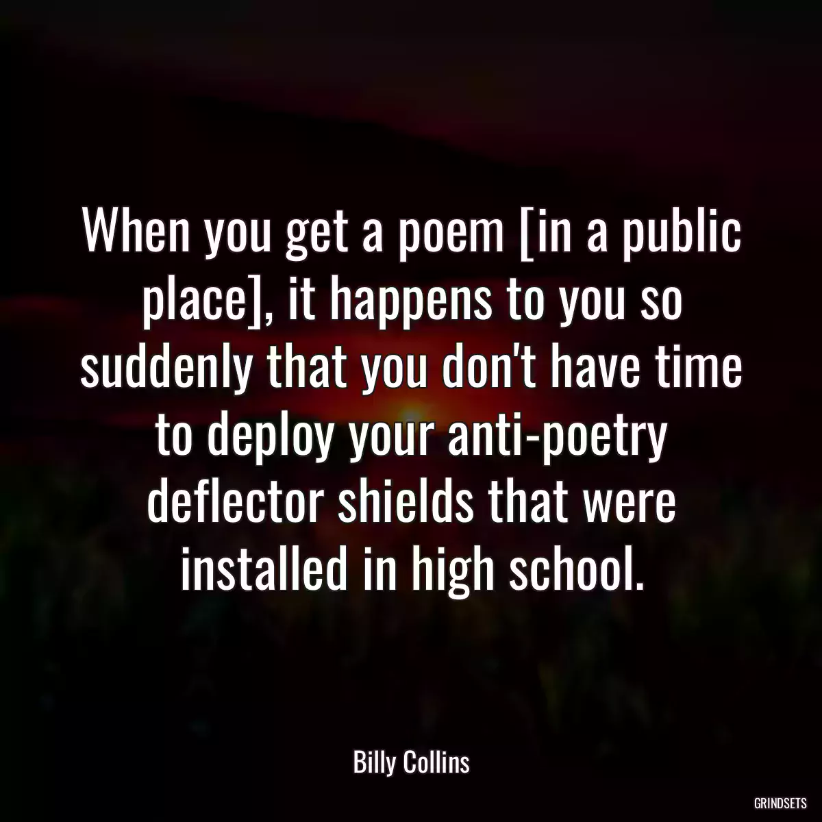 When you get a poem [in a public place], it happens to you so suddenly that you don\'t have time to deploy your anti-poetry deflector shields that were installed in high school.