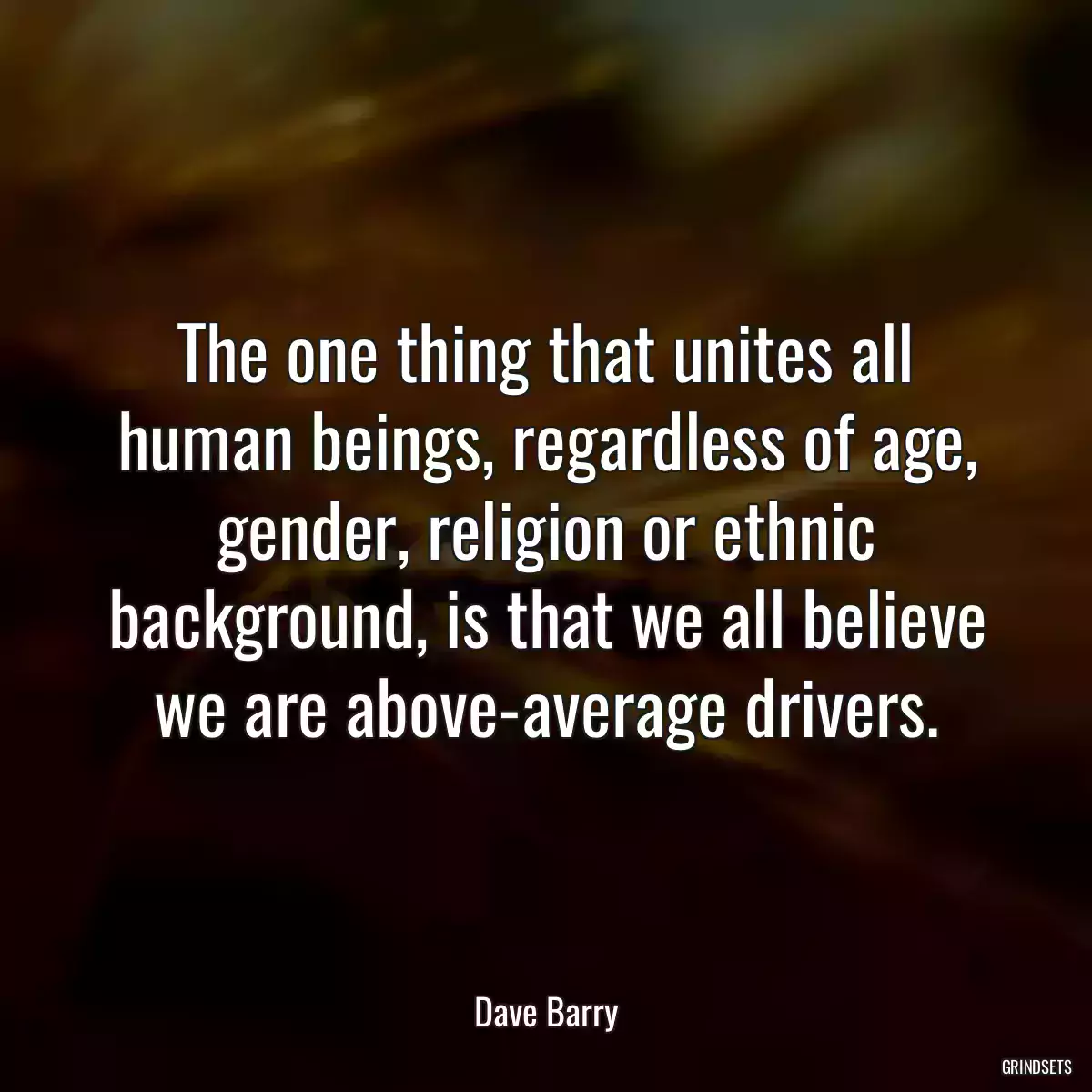 The one thing that unites all human beings, regardless of age, gender, religion or ethnic background, is that we all believe we are above-average drivers.