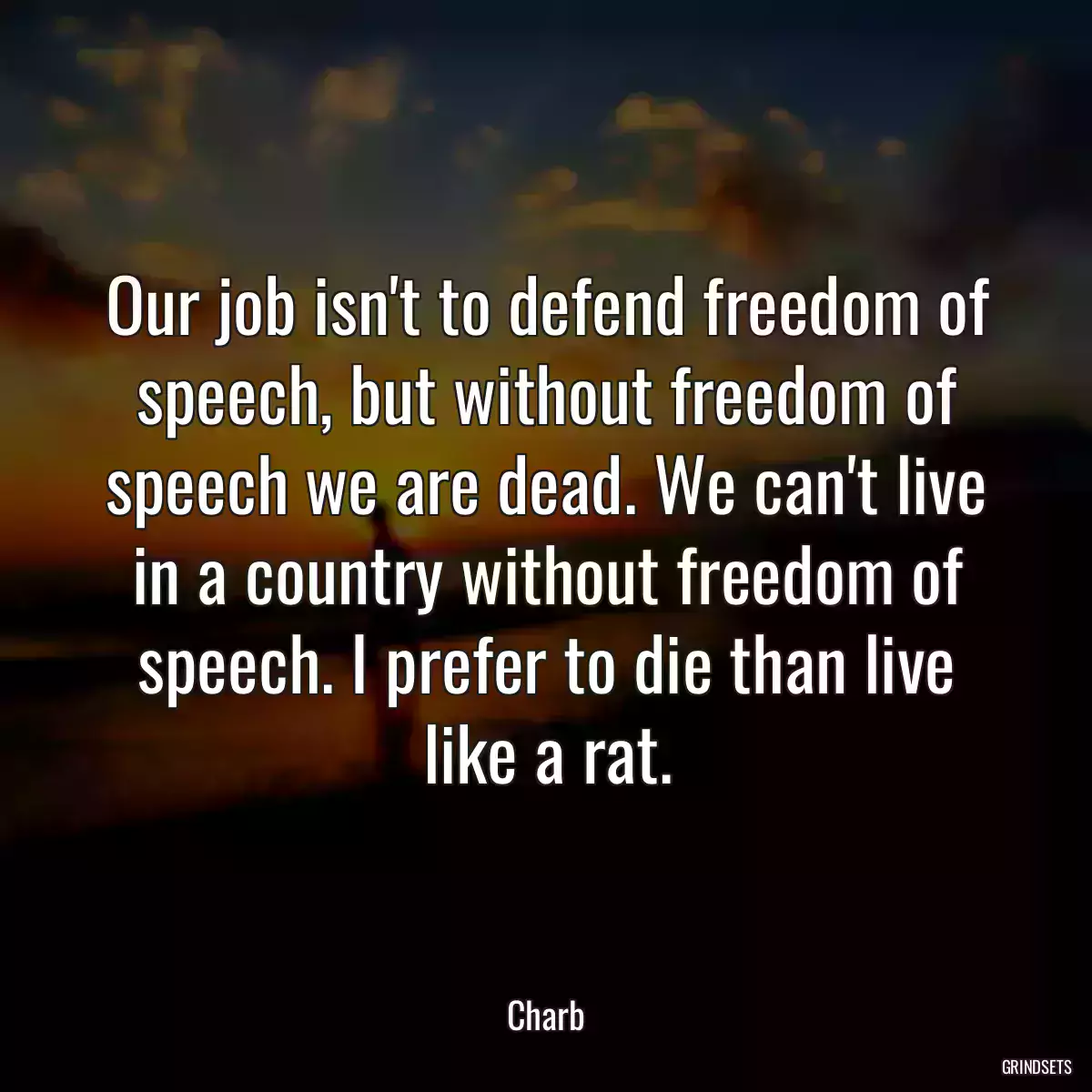 Our job isn\'t to defend freedom of speech, but without freedom of speech we are dead. We can\'t live in a country without freedom of speech. I prefer to die than live like a rat.