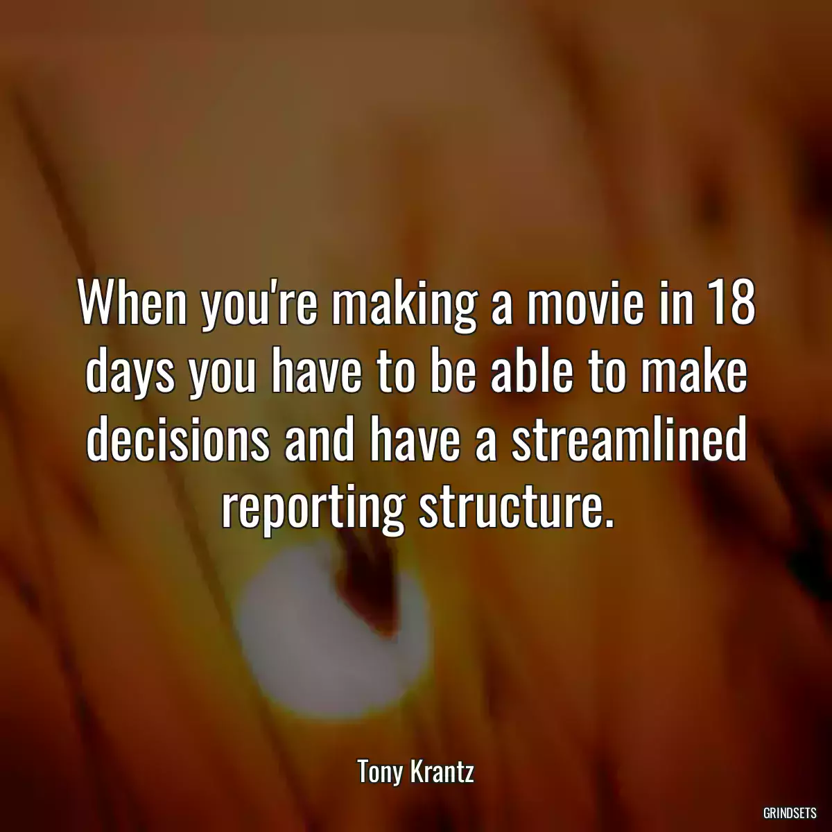 When you\'re making a movie in 18 days you have to be able to make decisions and have a streamlined reporting structure.