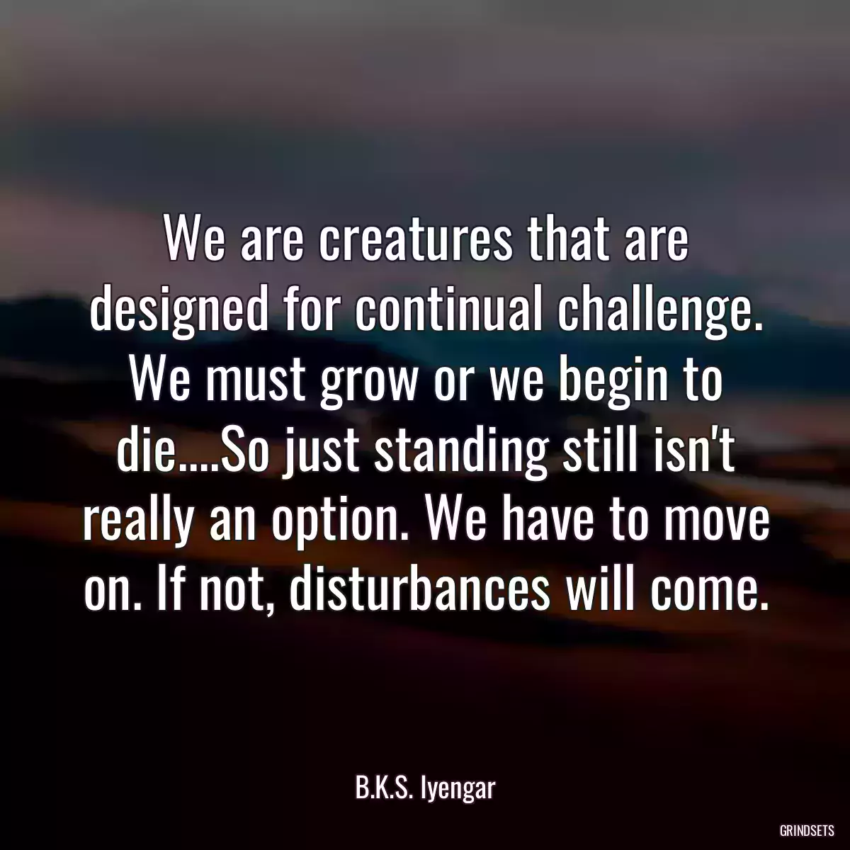 We are creatures that are designed for continual challenge. We must grow or we begin to die....So just standing still isn\'t really an option. We have to move on. If not, disturbances will come.